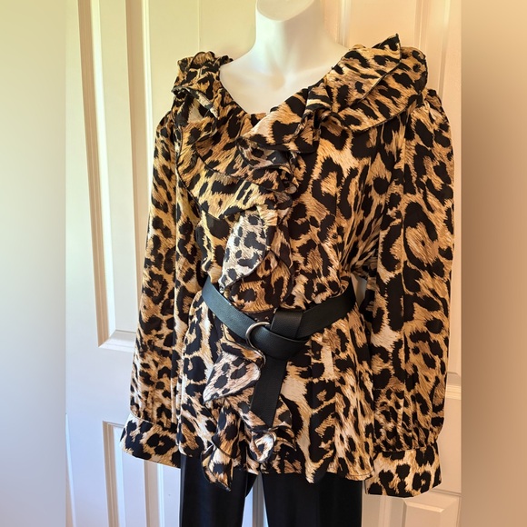 NWT, Leopard Print Ruffle Blouse, By Cato, size 26/28W - Picture 1 of 9